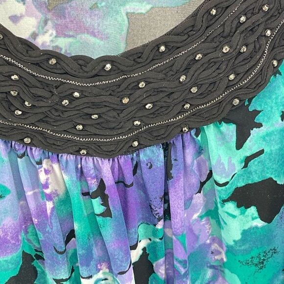 Laura Ashley Womens Shift Dress Floral Sleeveless PUrple Green Petite Medium - Picture 3 of 9